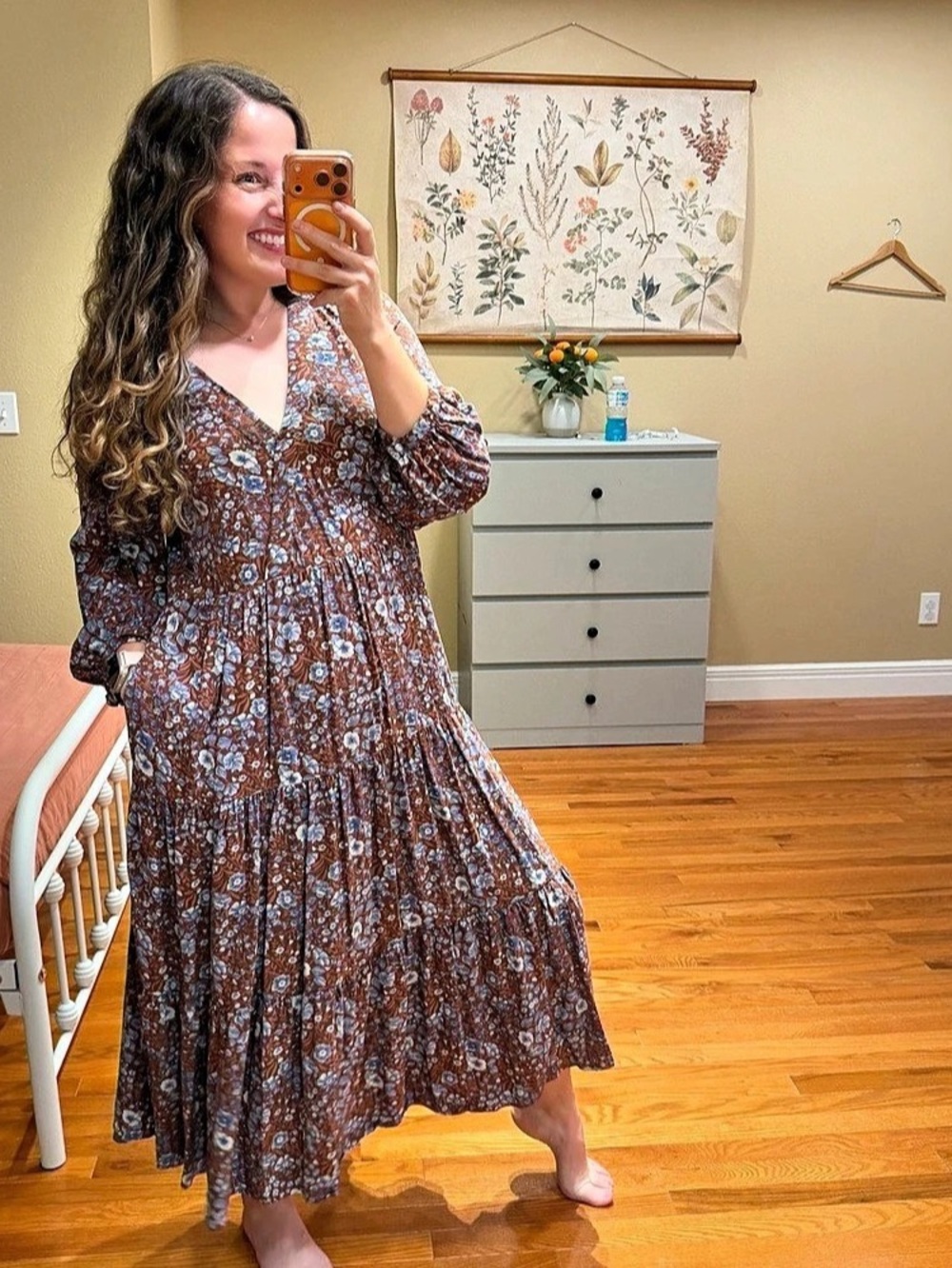 Madewell Floral challis Woodland Floral Maxi Dress in Brown & Blue Size Medium - Picture 3 of 11